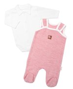 Baby Nellys 2D sada Star, body dl. rukáv,pletené dupačky, růžové,62