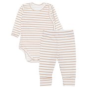 MBaby Zavinovací žebrované body + tepláčky, 2D sada Proužek, béžové, vel. 62