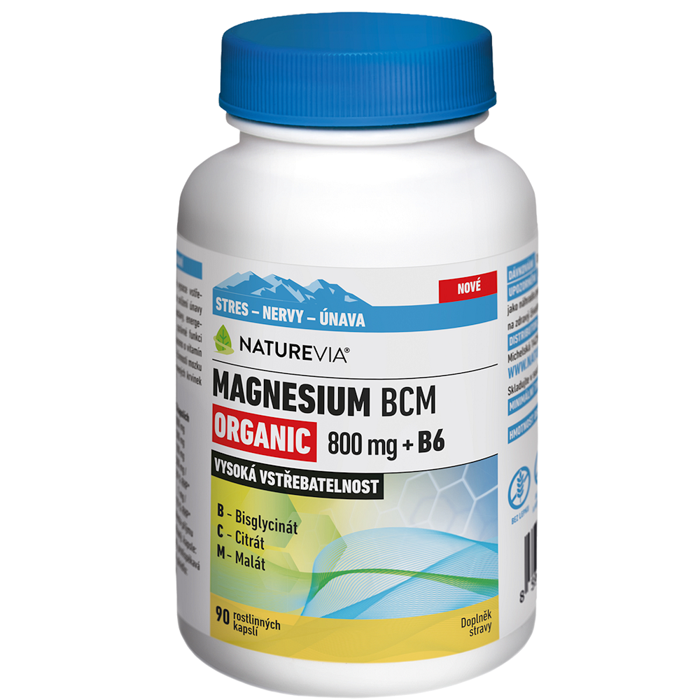 NatureVia Magnesium BCM Organic 800mg + B6, 90 kapslí
