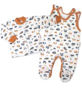 Baby Nellys 2-dílná sada, bavlněné dupačky s košilkou Car, smetanové