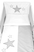 Baby Nellys 5-dílná sada do postýlky Baby Stars (3D + peřinky - šedá,  135x100cm,