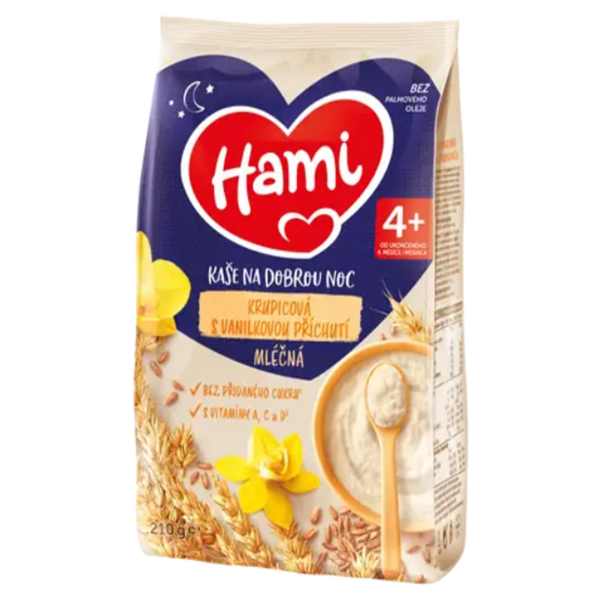 Hami Mléčná kaše na dobrou noc krupice vanilka 210g 4M