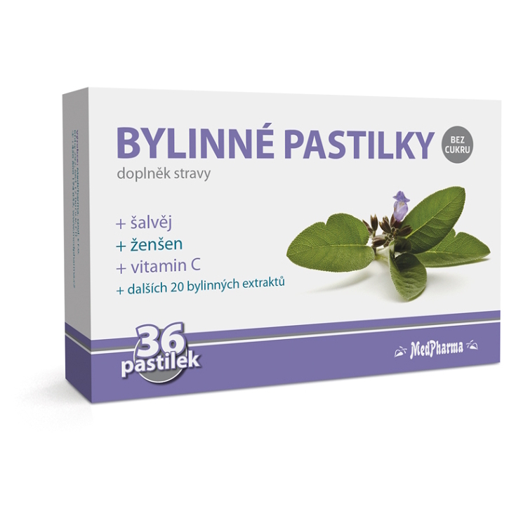 MedPharma Bylinné pastilky bez cukru šalvěj 36 ks