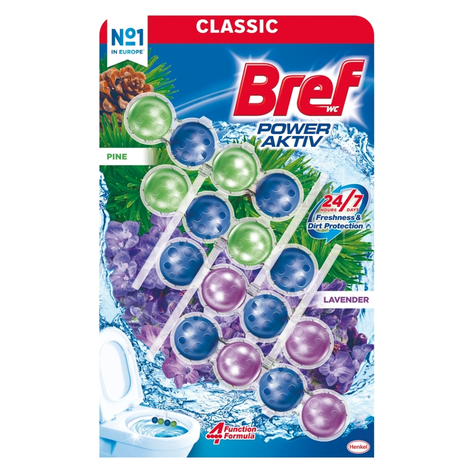 BREF Power Activ Tuhý WC blok Pine / Levander 4 x 50 g