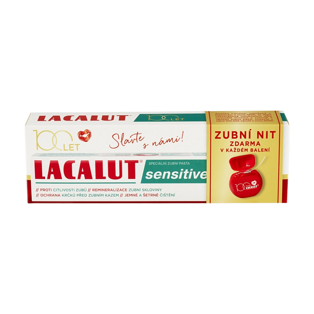 Lacalut Sensitive zubní pasta 75ml+dent.nit zdarma