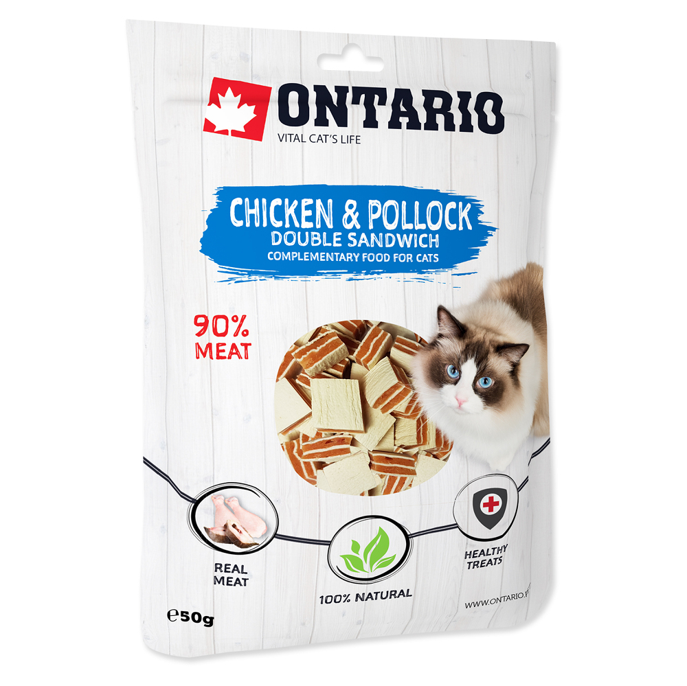 ONTARIO Dvojitý sendvič s kuřecím a treskou pro kočky  50 g