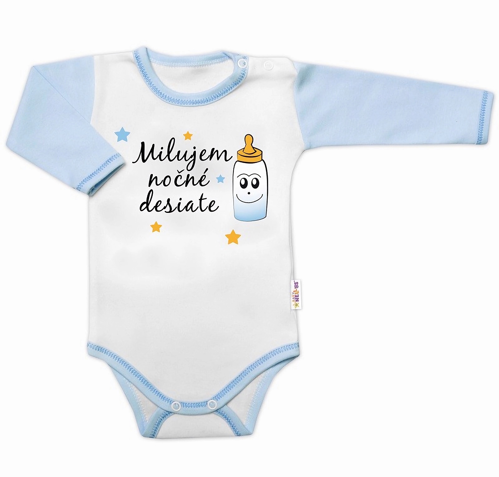 Baby Nellys Body dl. rukáv s vtip. textem  Milujem nočné desiate, kluk