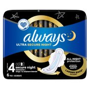 ALWAYS Ultra Hygienické Vložky Secure Night s křidélky velikost 4 - 6 kusů