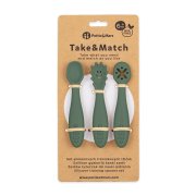 Petite&Mars Set 3 ks silikonových tréninkových lžiček Take&Match  Misty Green 6m+
