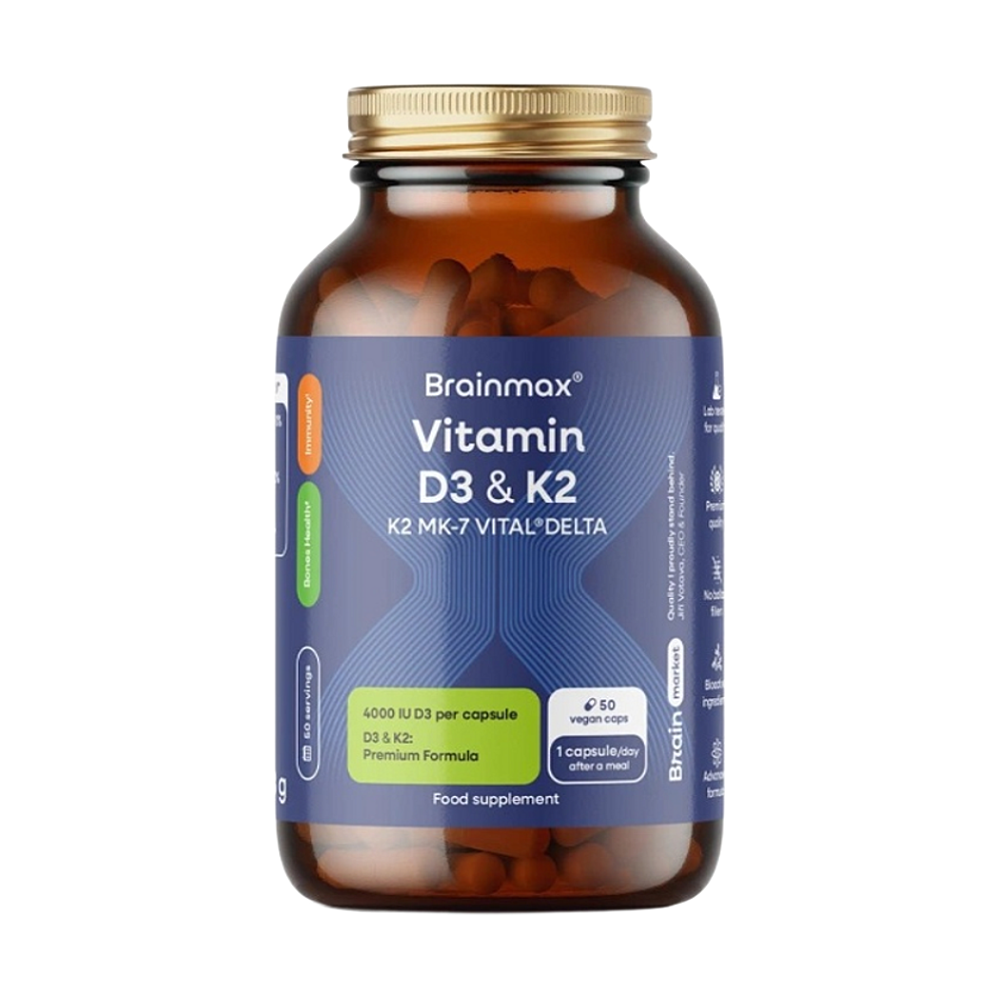 BRAINMAX Vitamin D3&K2®,D3 4000 IU / K2 150 mcg 50 rostlinných kapslí