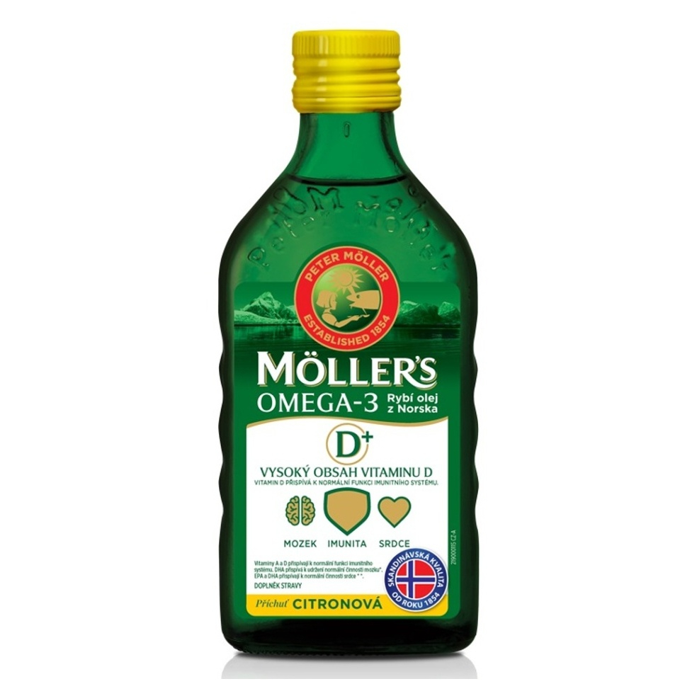 MÖLLER´S Omega 3 D+ olej z tresčích jater s citronovou příchutí 250 ml