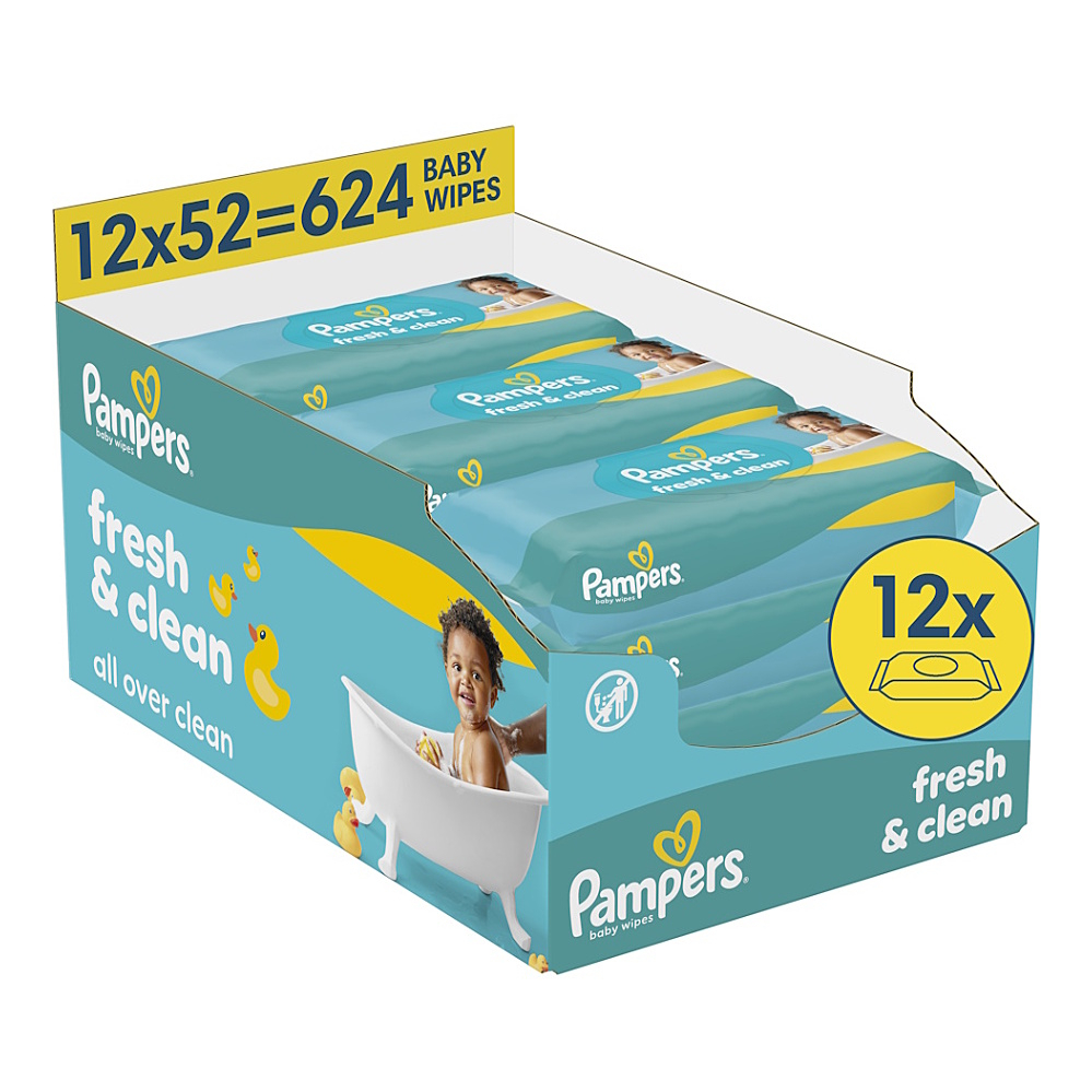 PAMPERS Fresh clean dětské vlhčené ubrousky plastic free 12 x 52 kusů