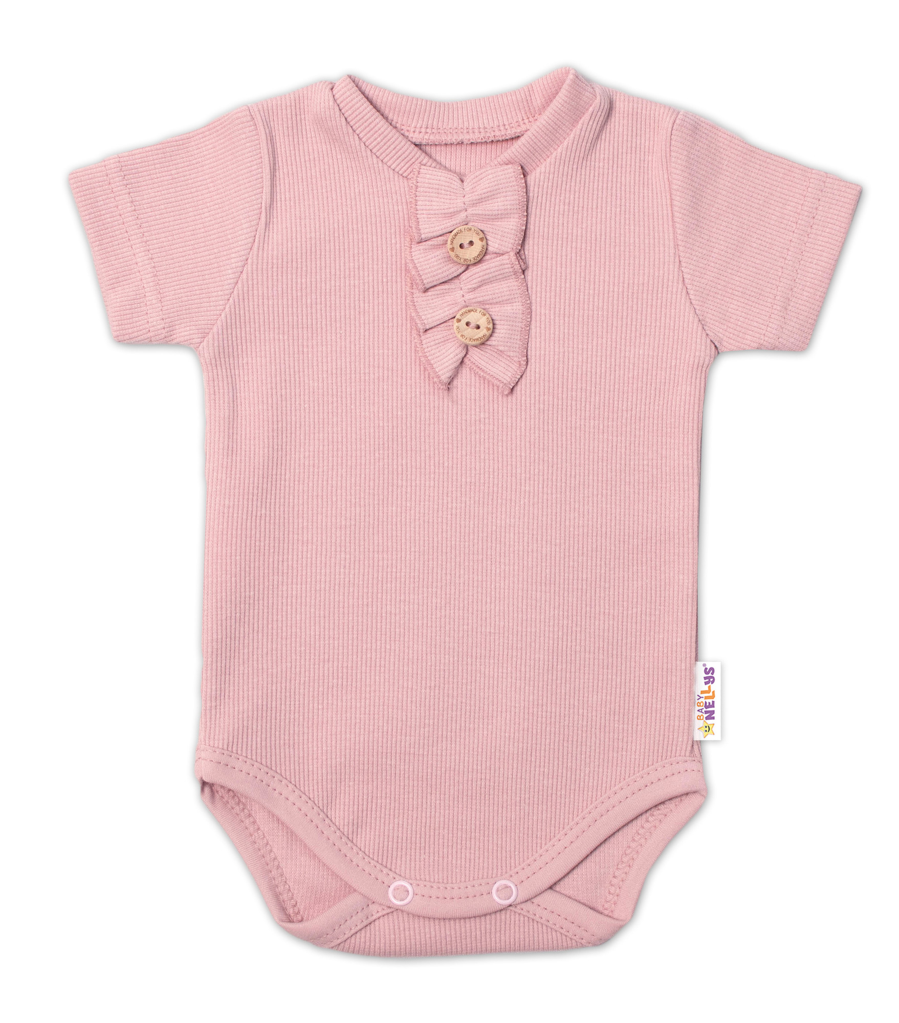 Baby Nellys Kojenecké žebrované body s knoflíčky kr. rukáv, Girl - pudrové, vel. 74