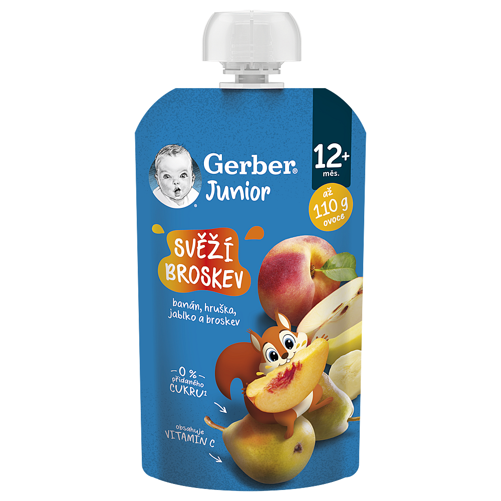 Gerber Junior Svěží broskev kapsička 110g 12m+