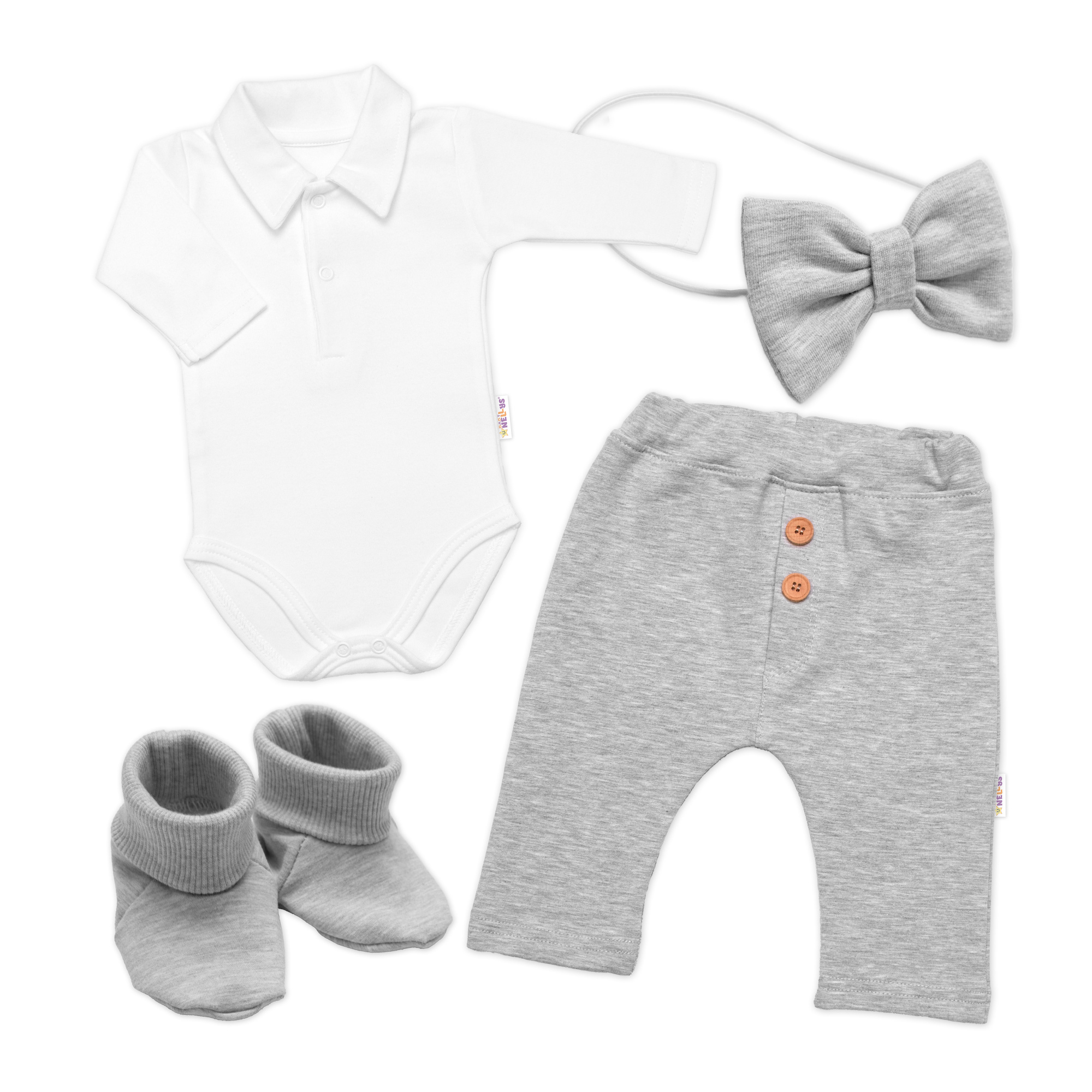 Baby Nellys 4D sada pro chlapečky Baby Elegán - šedý melír, vel. 62