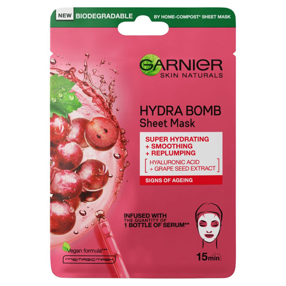 GARNIER Skin Naturals Hydra Bomb Textilní maska s výtažkem z hroznů 28 g