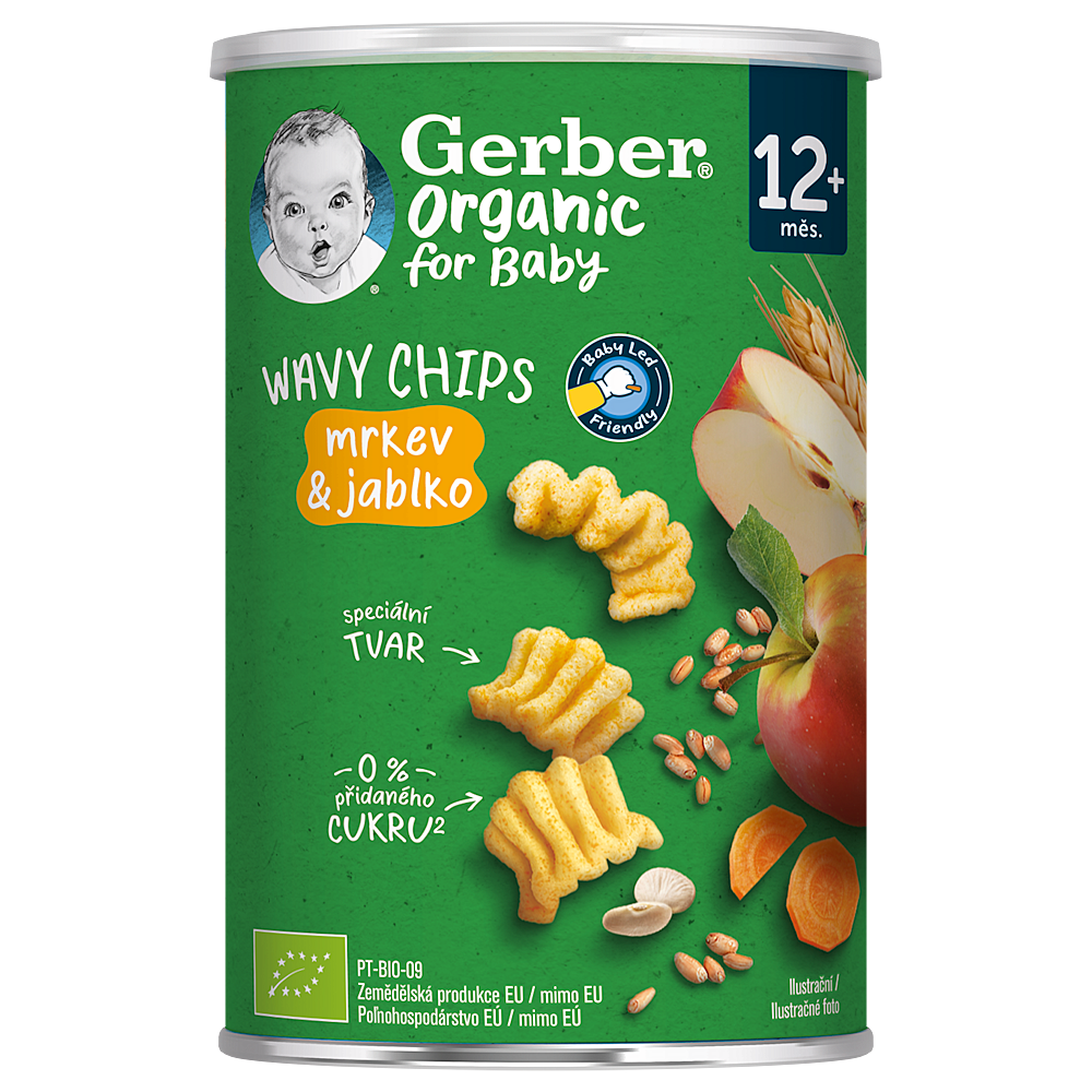 GERBER Wavy chips mrkev&jablko 12m+ BIO 35 g