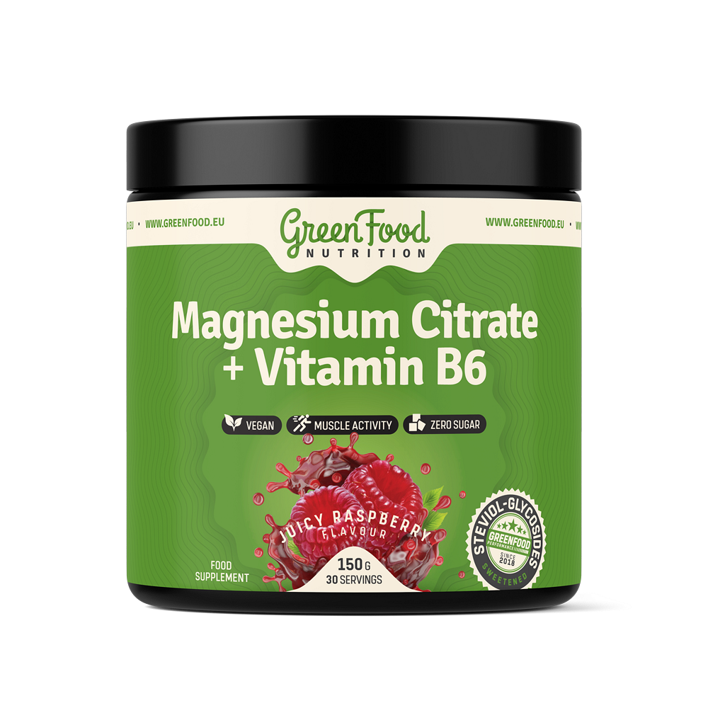 GREENFOOD NUTRITION Magnesium Citrate+Vitamin B6 juicy raspberry 150 g