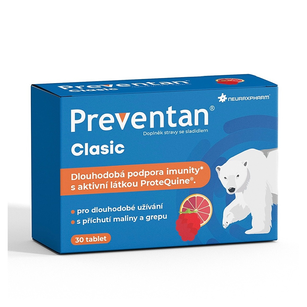 PREVENTAN Clasic s příchutí maliny a grepu 30 tablet