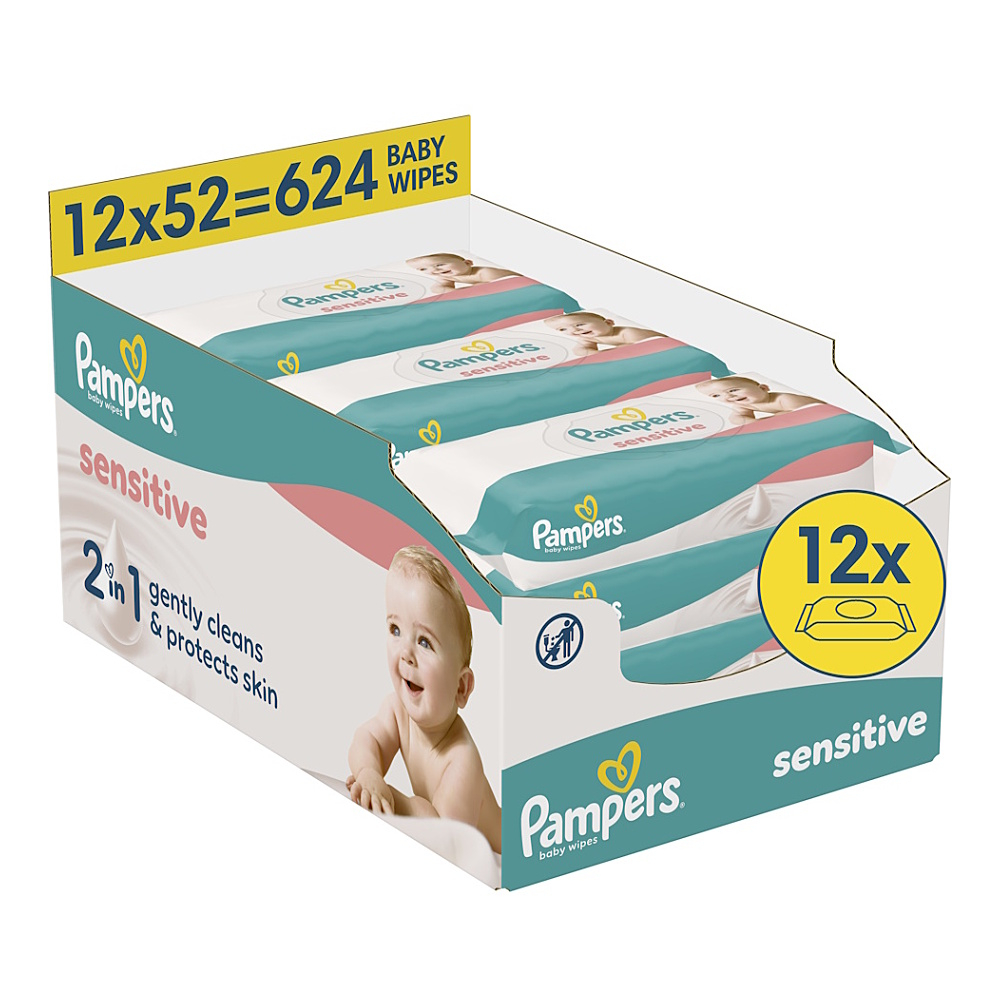 PAMPERS Sensitive dětské vlhčené ubrousky plastic free 12 x 52 kusů