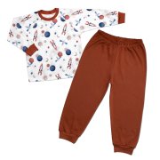 Mrofi Dětské pyžamo 2D sada, triko + kalhoty, Cosmos, , hnědá/bílá, vel. 104