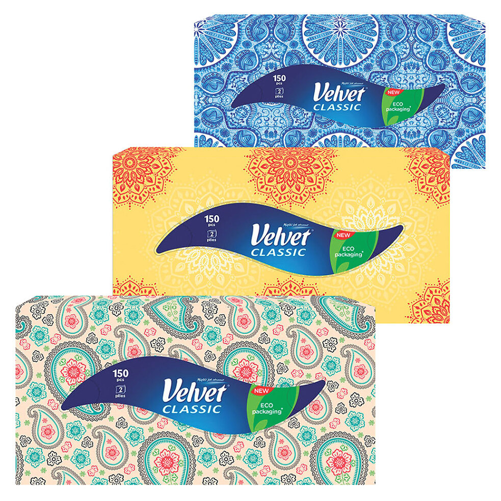 VELVET Classic Papírové kapesníky 2-vrstvé Box 150 kusů