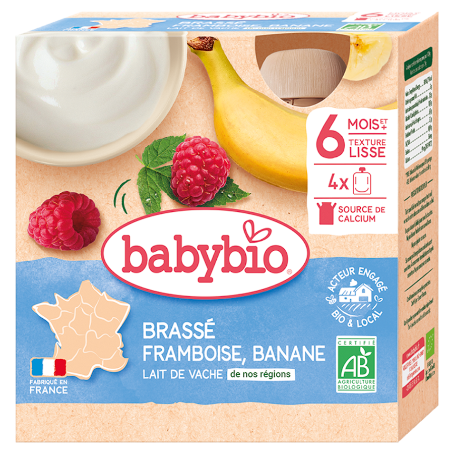 Babybio Mléčná svačinka malina a banán 4x85 g