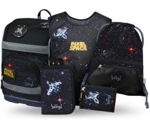 Baagl SET 5 Zippy Plus Pixel Space: aktovka, penál, sáček, zástěra, peněženka