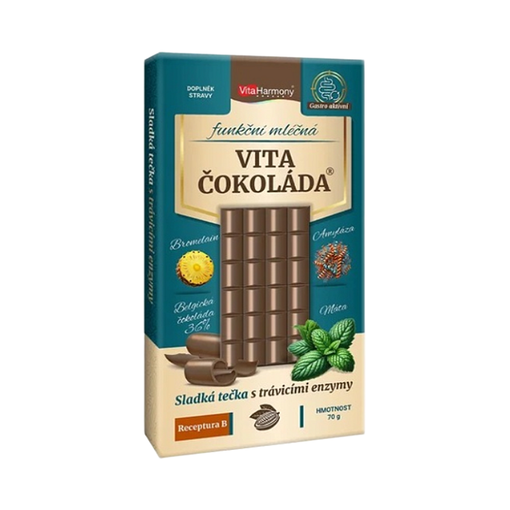 VITAČOKOLÁDA Receptura B bromelain, amyláza, máta mléčná 70 g