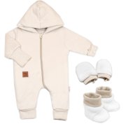 Baby Nellys 3D sada Nature, overal, botky, rukavičky - sv. béžový, vel. 74