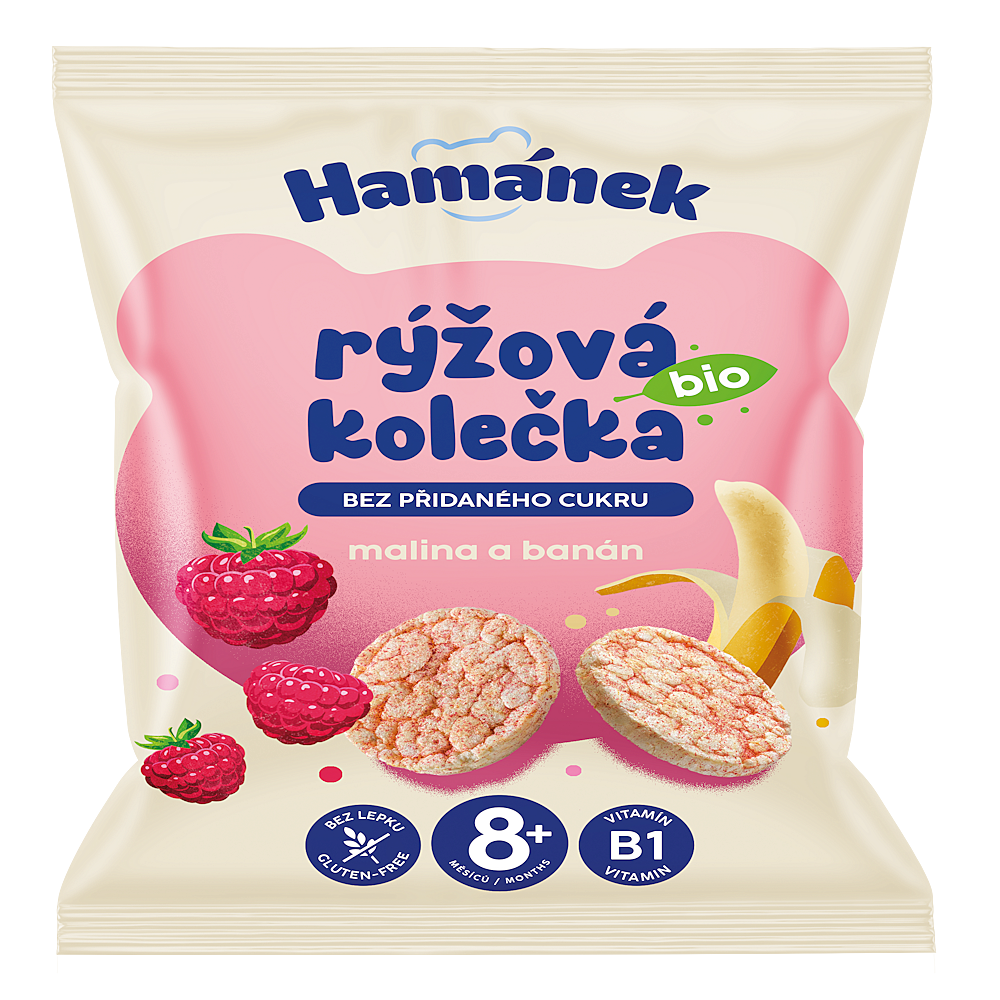 HAMÁNEK Rýžová kolečka malina a banán BIO 35 g