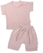 Baby Nellys 2-dílná mušelínová soupravička, tričko + kraťasky BOY, béžová vel.  62