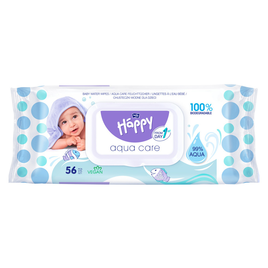Happy vlhčené ubrousky Aqua care 56ks