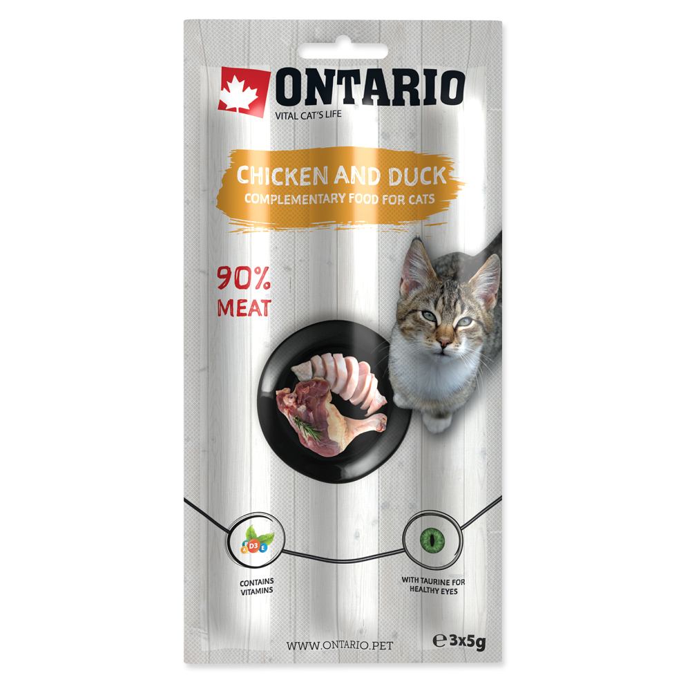 ONTARIO Pochoutka tyčinky kuřecí a kachní 3 x 5 g