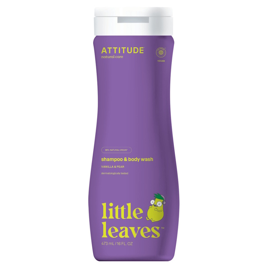 ATTITUDE Little leaves dětské tělové mýdlo a šampon 2 v 1 s vůní vanilky a hrušky 473 ml