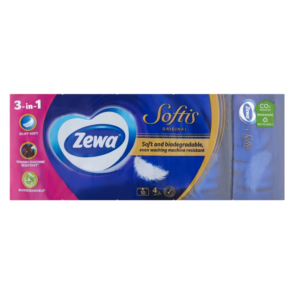 ZEWA Softis Papírové kapesníky 4- vrstvé 10 x 9 kusů