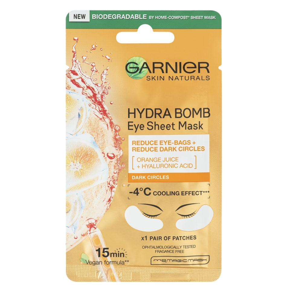 GARNIER Skin Naturals Hydra Bomb Textilní oční maska Pomeranč 6 g