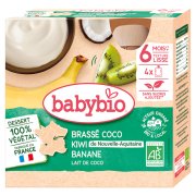 BABYBIO Kapsička svačinka s kokosovým mlékem kiwi a banán 4 x 85 g