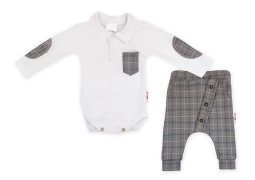Baby Nellys 2-dílná sada Robert, body s límečkem, kalhoty Baggy - šedé kárko, vel. 80 vel.  80