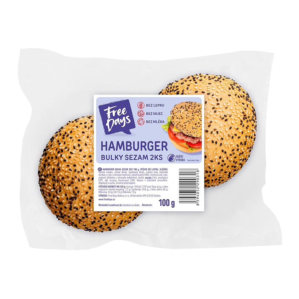 FREE DAYS Bezlepková hamburger bulka sezam 2 kusy