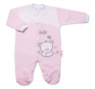 Baby Nellys Kojenecký overal froté, Medvídek Hello, růžový vel.  74