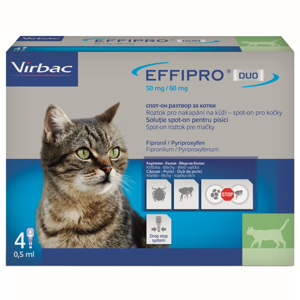 EFFIPRO DUO 50/60 mg spot-on pro kočky (1-6 kg) 0,5 ml 4 pipety