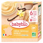 BABYBIO Kapsička mléčný dezert vanilkový krém s krupičkou 6m+ 4 x 85 g