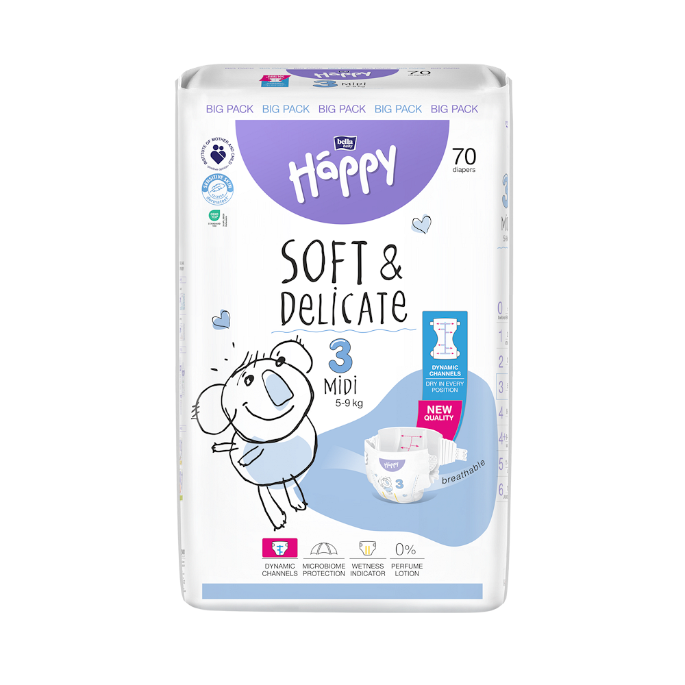 Happy Soft&Delicate 3 dětské pleny 5-9kg 70ks