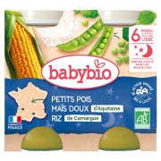 BABYBIO Večerní menu Hrášek se sladkou kukuřicí a rýží 2x200 g
