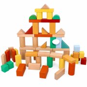 Adam Toys Dřevěné stavební kostky v kyblíku s vkládačkou, 100 ks