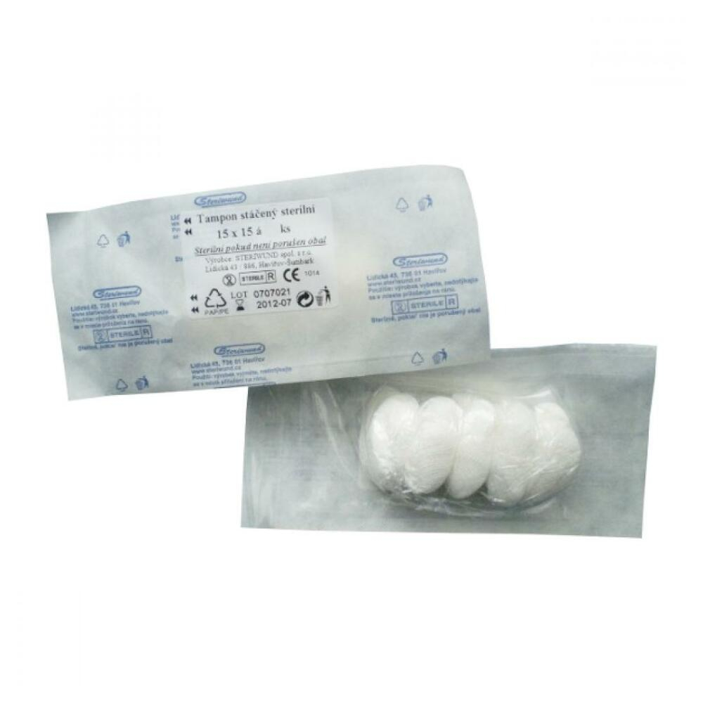 STERIWUND Tampón stáčený z gázy sterilní 15 cm x 15 cm 5 kusů